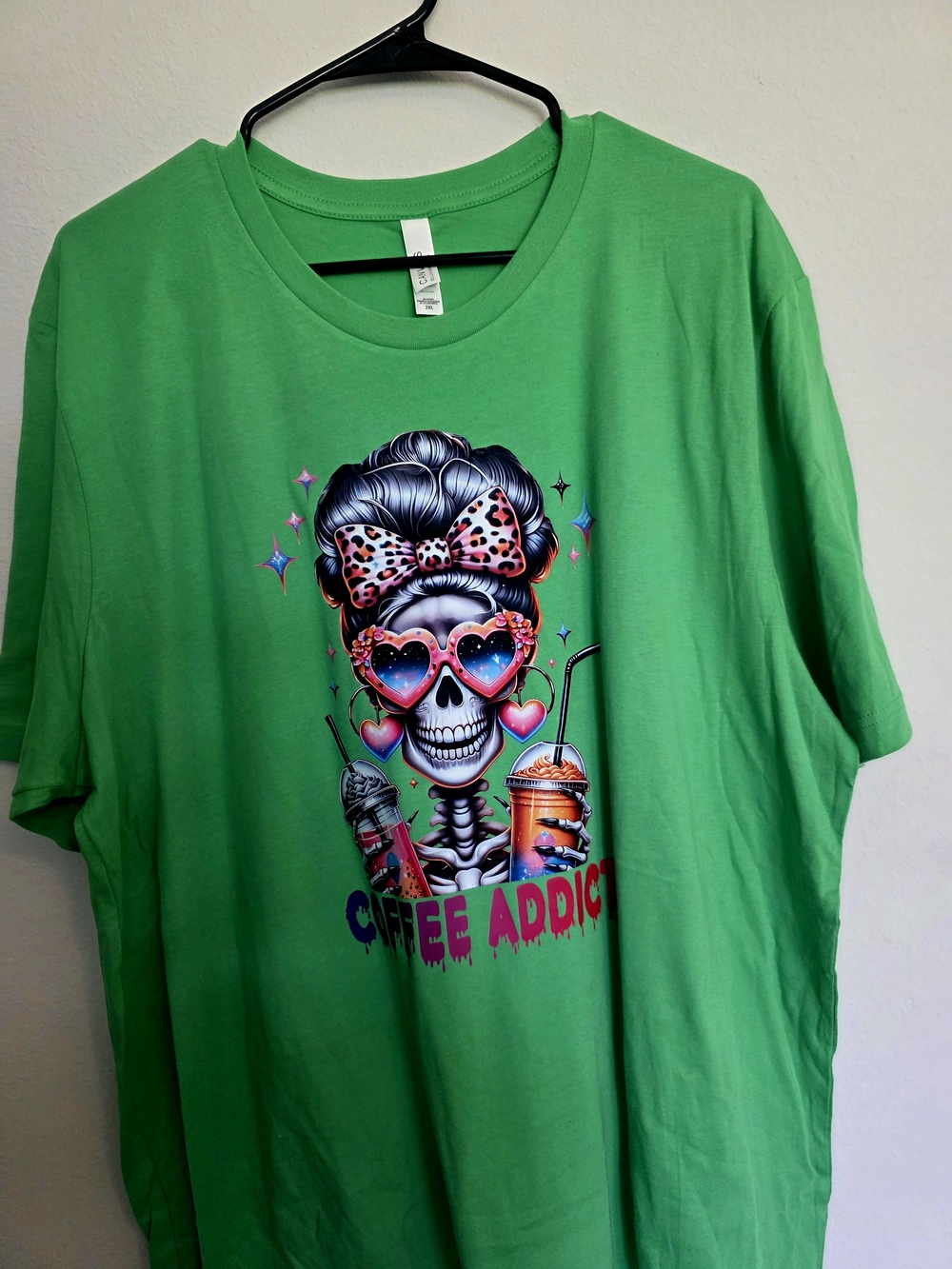 2XL Custom Green Women's Short-Sleeve 'Coffee Addict' Graphic Tee